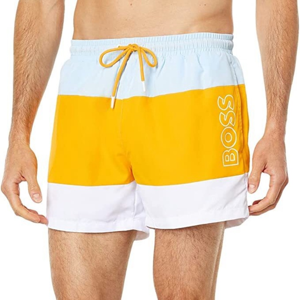 NEW HUGO BOSS men's coco swim shorts in open yellow Small